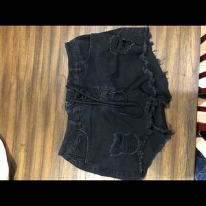 Lace up jean shorts